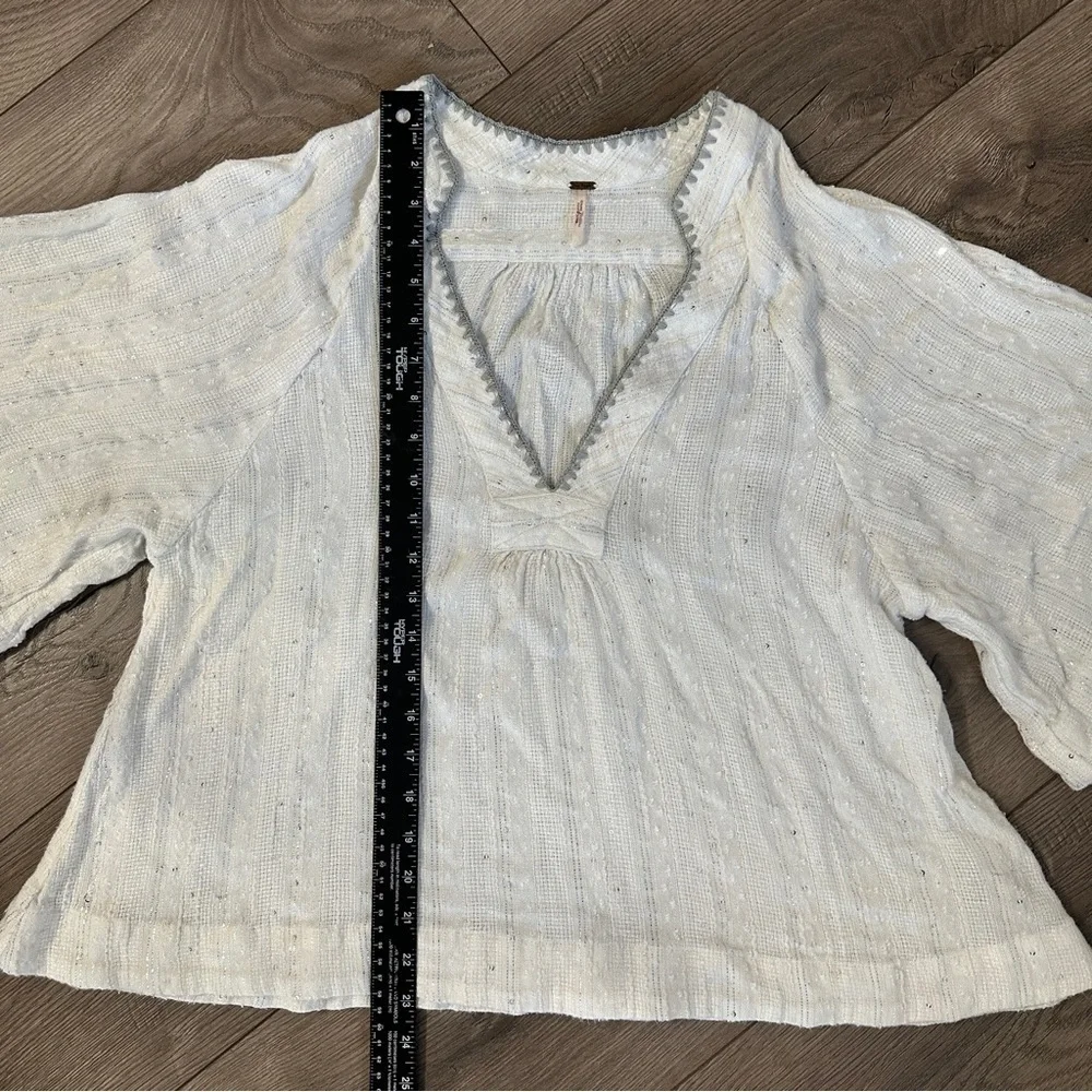 Free People Get Over It Top Bell Sleeve Sequins Metallic Boho Ivory blouse Small